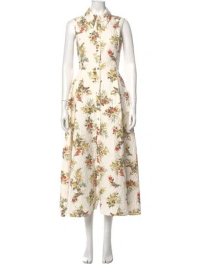 Pre-owned Erdem Floral Print Long Dress In Neutral