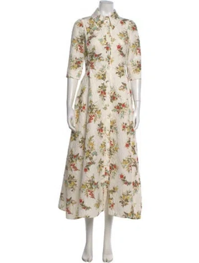 Pre-owned Erdem Floral Print Long Dress In Neutral