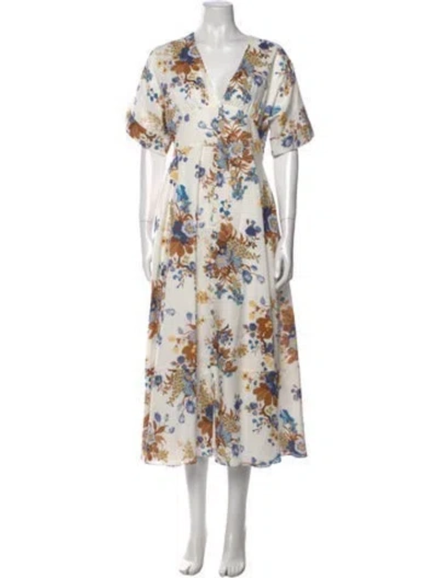 Pre-owned Erdem Floral Print Long Dress In Neutral