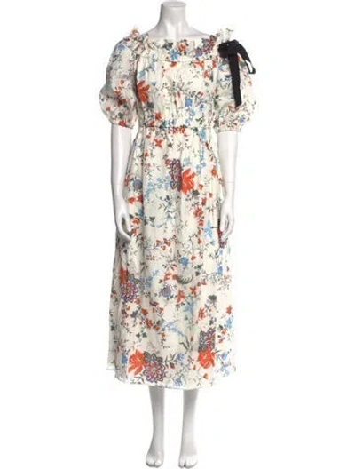 Pre-owned Erdem Floral Print Long Dress In Neutral