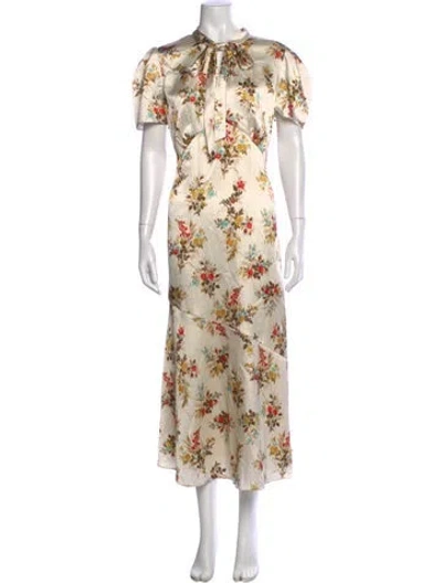 Pre-owned Erdem Floral Print Long Dress In Neutral