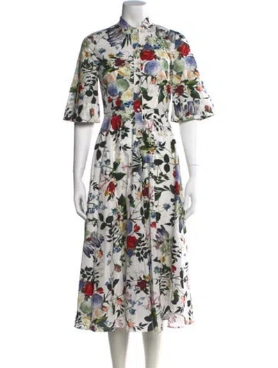 Pre-owned Erdem Floral Print Long Dress In Neutrals