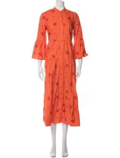 Pre-owned Erdem Floral Print Long Dress In Orange