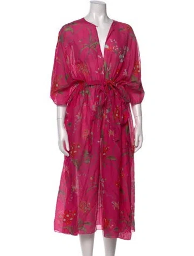 Pre-owned Erdem Floral Print Long Dress In Pink