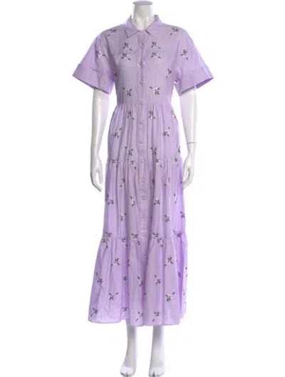 Pre-owned Erdem Floral Print Long Dress In Purple