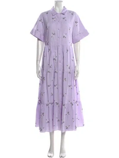 Pre-owned Erdem Floral Print Long Dress In Purple