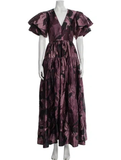 Pre-owned Erdem Floral Print Long Dress In Purple