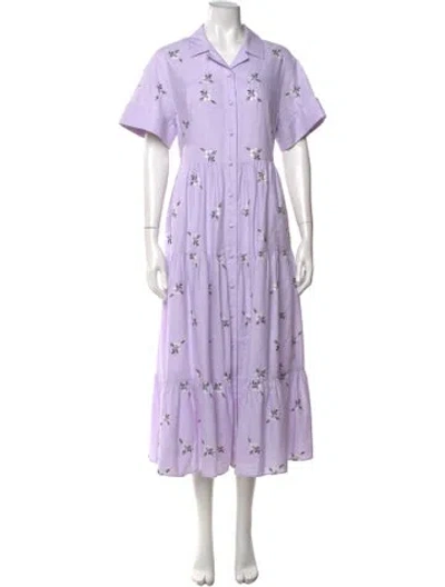 Pre-owned Erdem Floral Print Long Dress In Purple