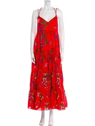 Pre-owned Erdem Floral Print Long Dress In Red