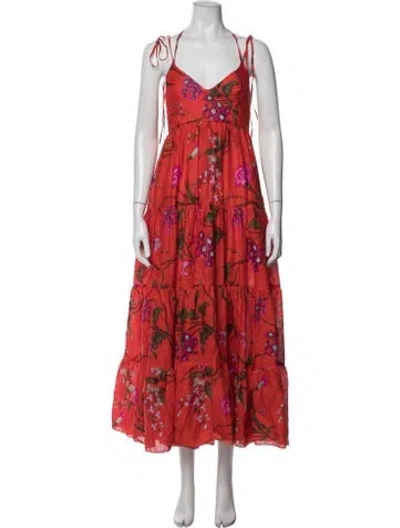 Pre-owned Erdem Floral Print Long Dress In Red
