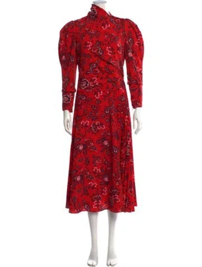 Pre-owned Erdem Floral Print Long Dress In Red