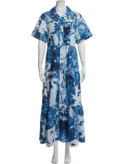 Pre-owned Erdem Floral Print Long Dress W/ Tags In Blue