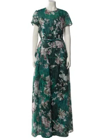 Pre-owned Erdem Floral Print Long Dress W/ Tags In Green
