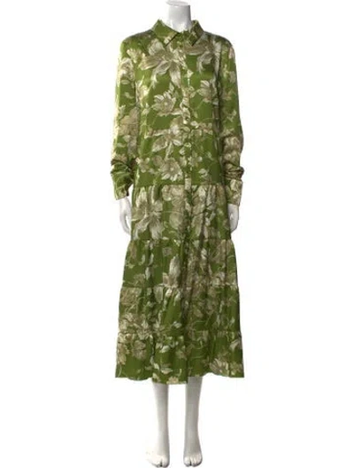 Pre-owned Erdem Floral Print Long Dress W/ Tags In Green