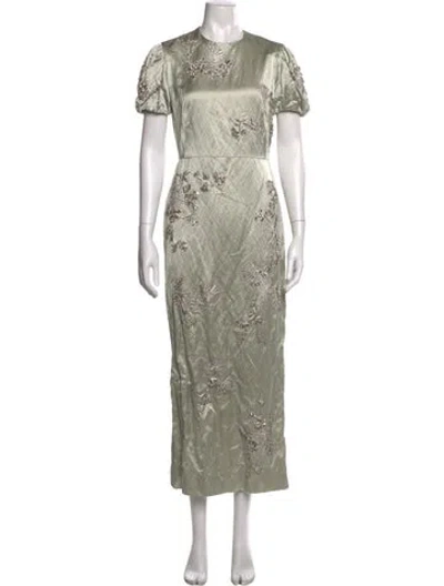 Pre-owned Erdem Floral Print Long Dress W/ Tags In Green