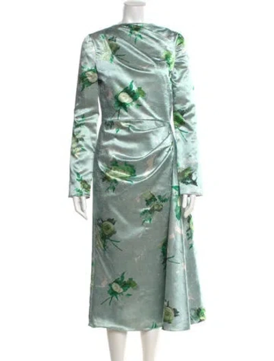 Pre-owned Erdem Floral Print Long Dress W/ Tags In Green
