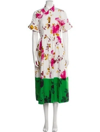 Pre-owned Erdem Floral Print Long Dress W/ Tags In White