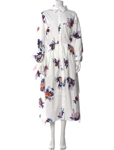 Pre-owned Erdem Floral Print Long Dress W/ Tags In White