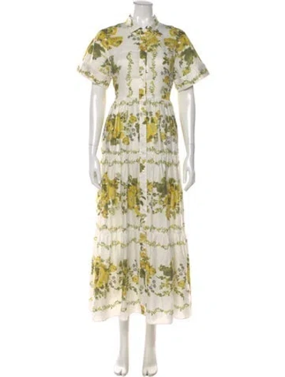 Pre-owned Erdem Floral Print Long Dress In White