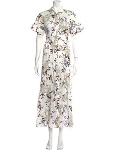 Pre-owned Erdem Floral Print Long Dress In White