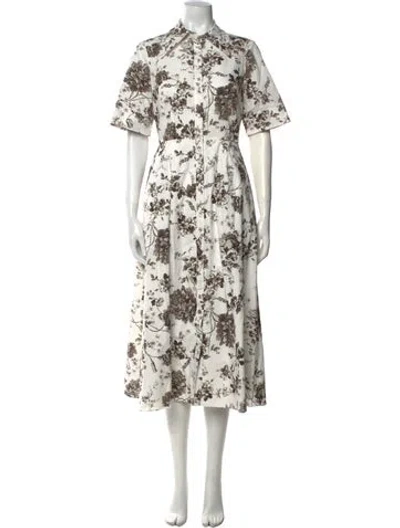 Pre-owned Erdem Floral Print Long Dress In White