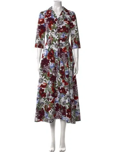 Pre-owned Erdem Floral Print Long Dress In White