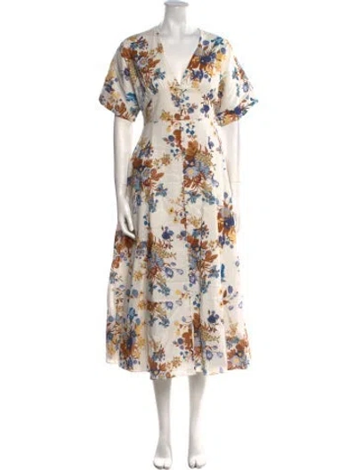 Pre-owned Erdem Floral Print Long Dress In White