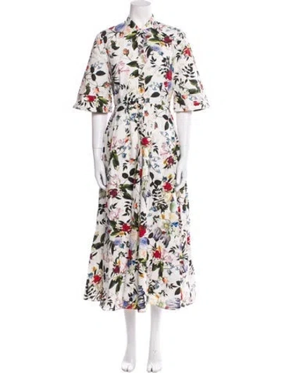 Pre-owned Erdem Floral Print Long Dress In White