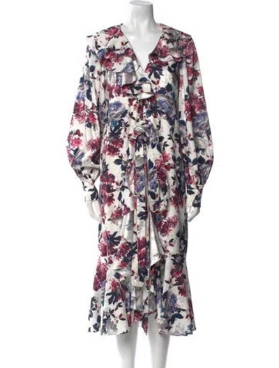Pre-owned Erdem Floral Print Long Dress In White