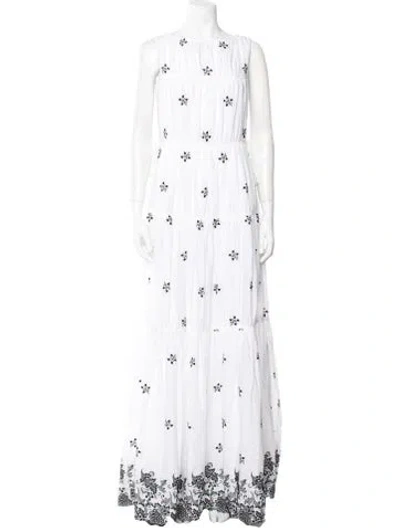 Pre-owned Erdem Floral Print Long Dress In White