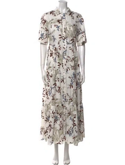 Pre-owned Erdem Floral Print Long Dress In White
