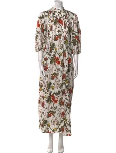 Pre-owned Erdem Floral Print Long Dress In White