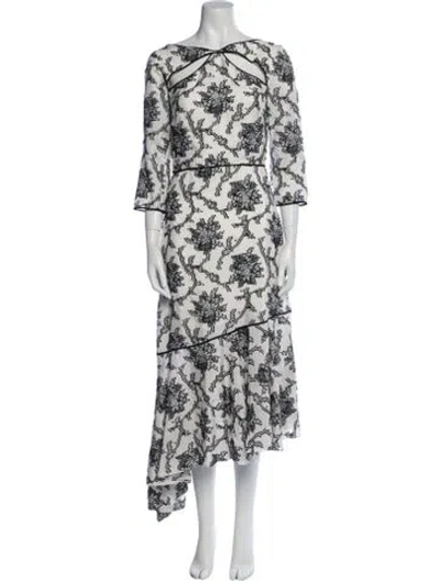 Pre-owned Erdem Floral Print Long Dress In White