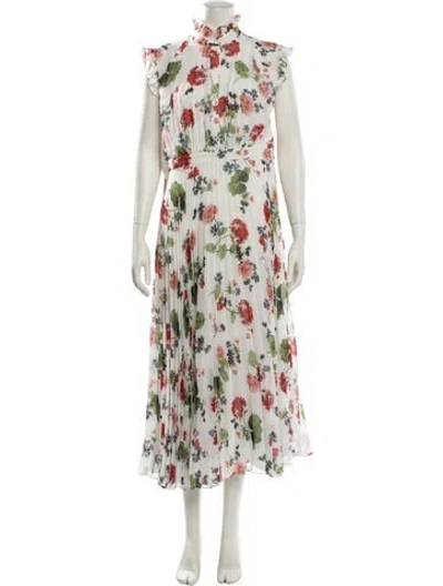 Pre-owned Erdem Floral Print Long Dress In White