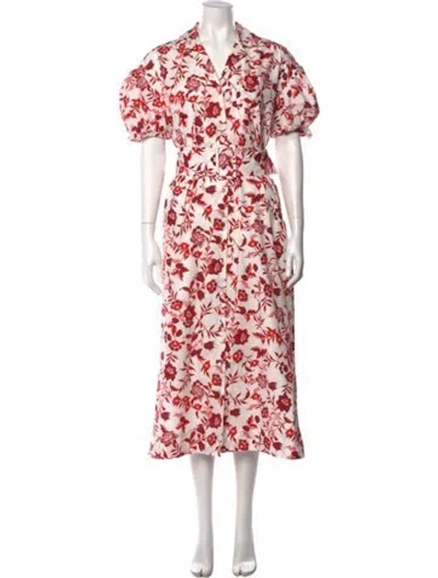 Pre-owned Erdem Floral Print Long Dress In White