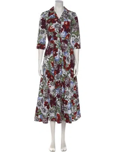 Pre-owned Erdem Floral Print Long Dress In White
