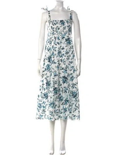 Pre-owned Erdem Floral Print Long Dress In White