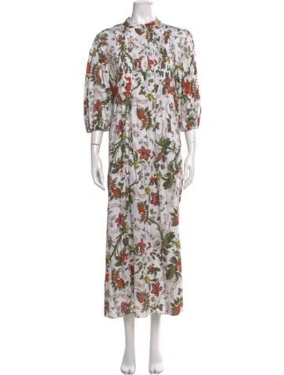 Pre-owned Erdem Floral Print Long Dress In White