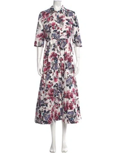 Pre-owned Erdem Floral Print Long Dress In White