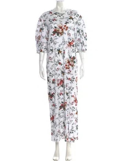 Pre-owned Erdem Floral Print Long Dress In White