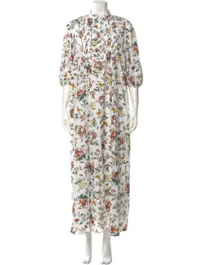 Pre-owned Erdem Floral Print Long Dress In White