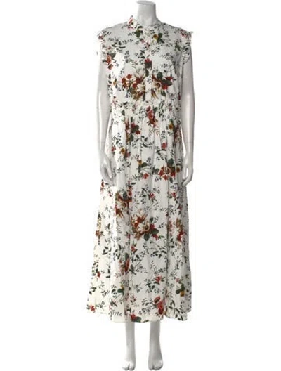 Pre-owned Erdem Floral Print Long Dress In White