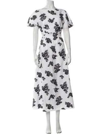 Pre-owned Erdem Floral Print Long Dress In White