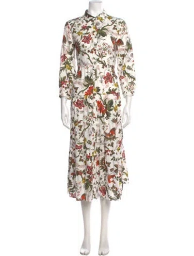 Pre-owned Erdem Floral Print Long Dress In White