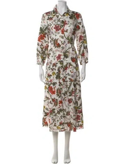 Pre-owned Erdem Floral Print Long Dress In White