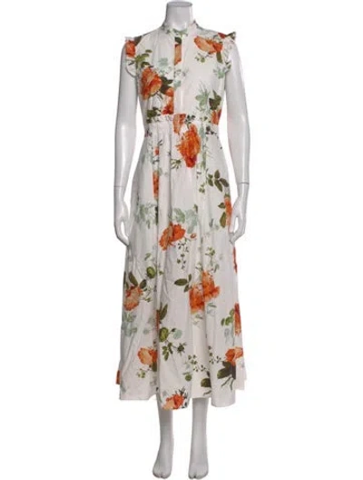 Pre-owned Erdem Floral Print Long Dress In White