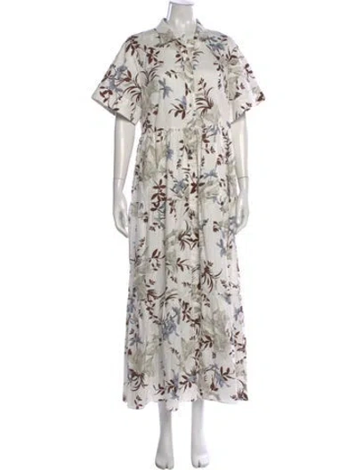 Pre-owned Erdem Floral Print Long Dress In White