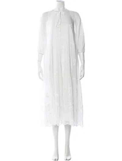 Pre-owned Erdem Floral Print Long Dress In White