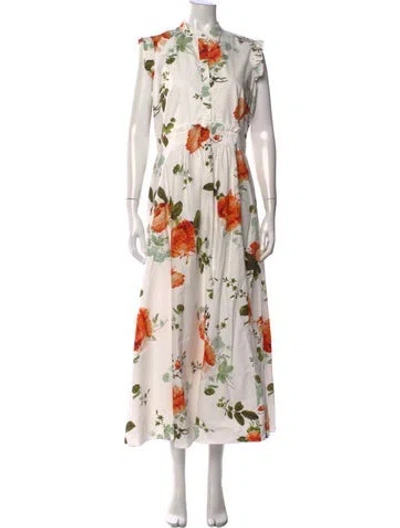Pre-owned Erdem Floral Print Long Dress In White