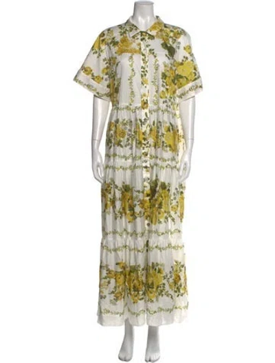Pre-owned Erdem Floral Print Long Dress In White
